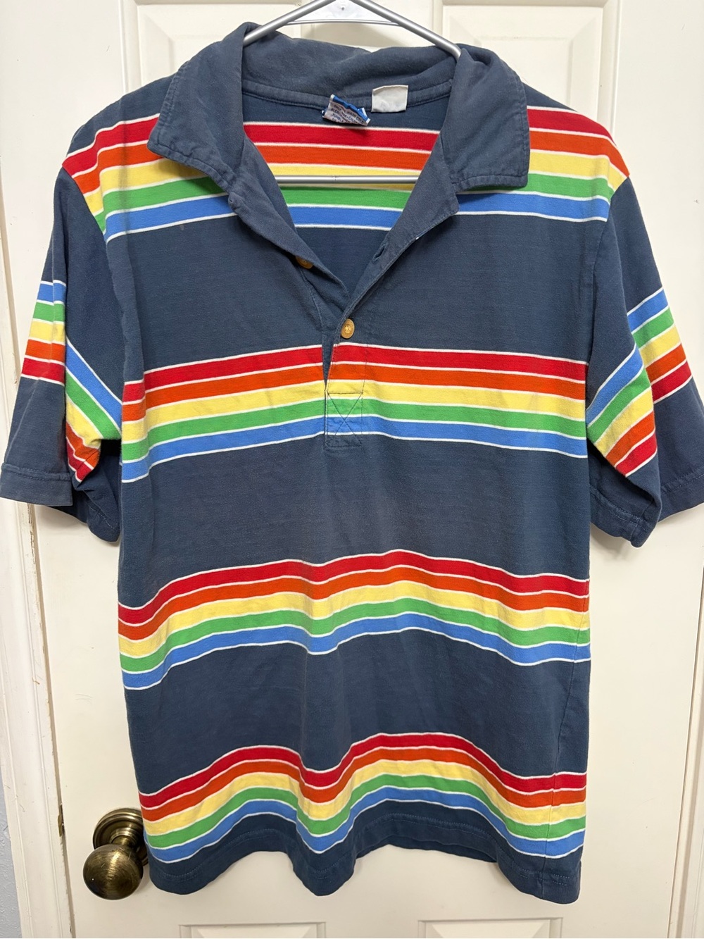 OP  Vintage Navy Polo with Rainbow Stripe Bands